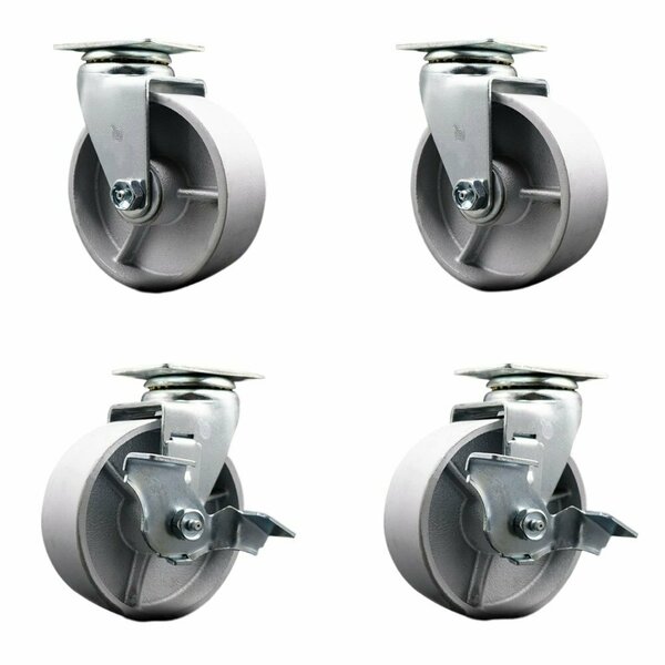 Service Caster 5'' Semi Steel Cast Iron Swivel Caster Set with Bronze Bearings 2 Brakes, 4PK SCC-20S520-SSBZ-2-TLB-2